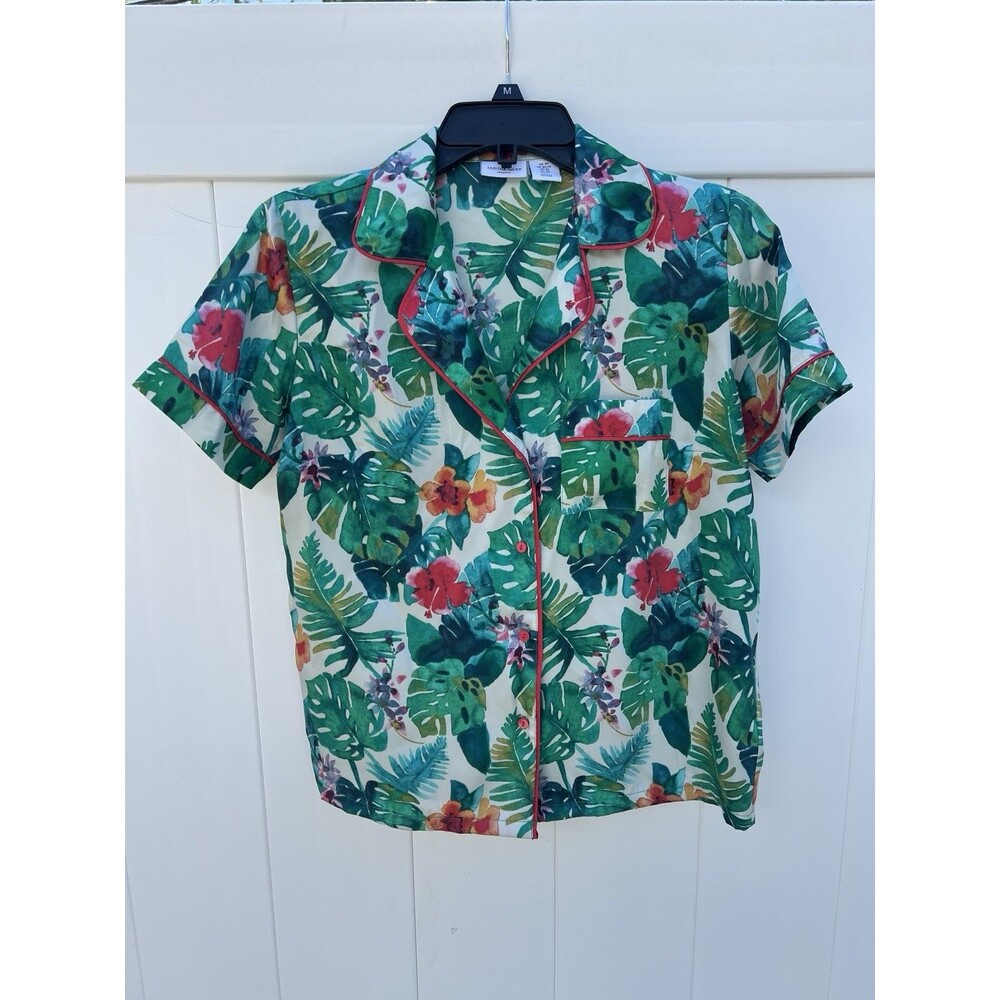 Tabitha Webb Satin Pajama Top Size XS Floral Hawaiian Colorful Short Sleeve